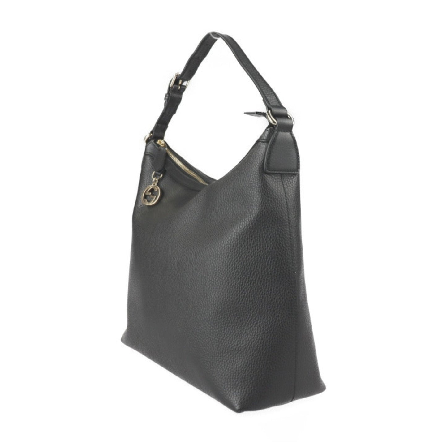 Gucci Shoulder Bag 449711 Leather Black Gold Hardware One GG Charm