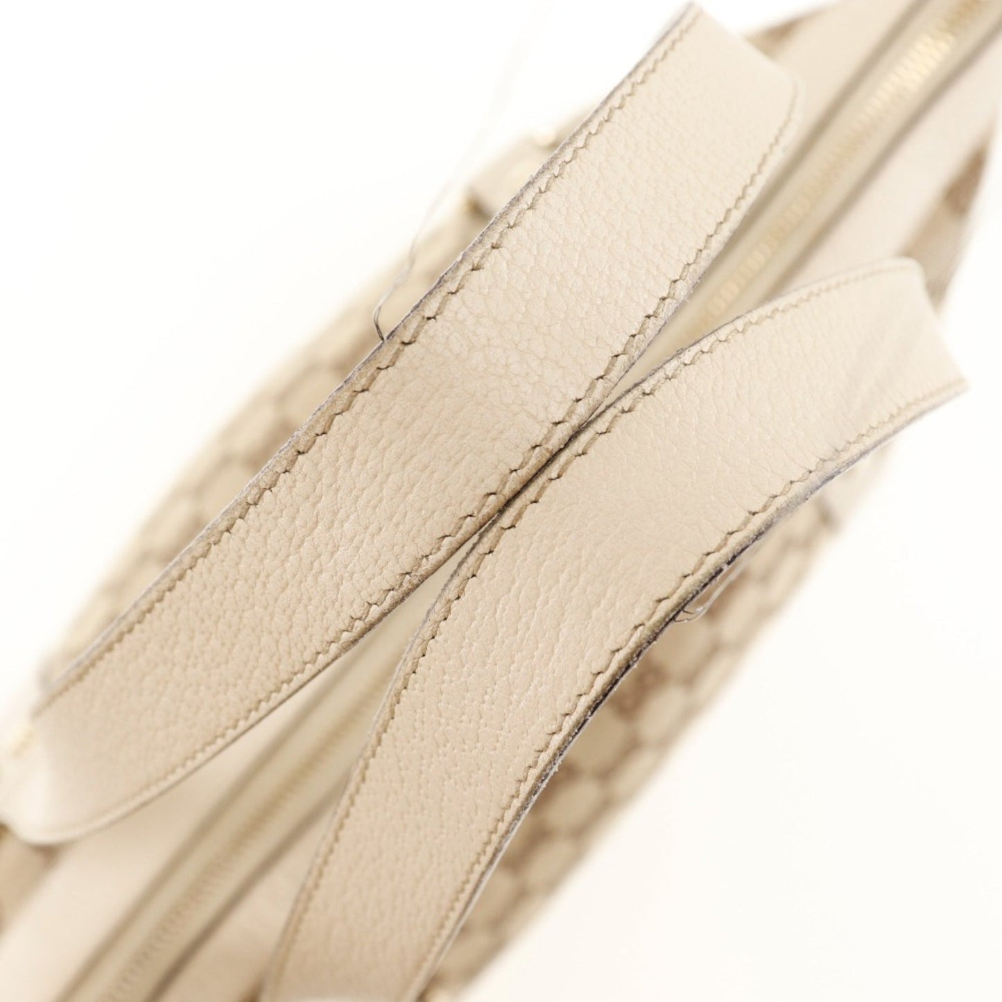 Gucci Abbey Line Tote Bag 141470 GG Canvas x Leather Made in Italy Beige Shoulder Zipper line Ladies