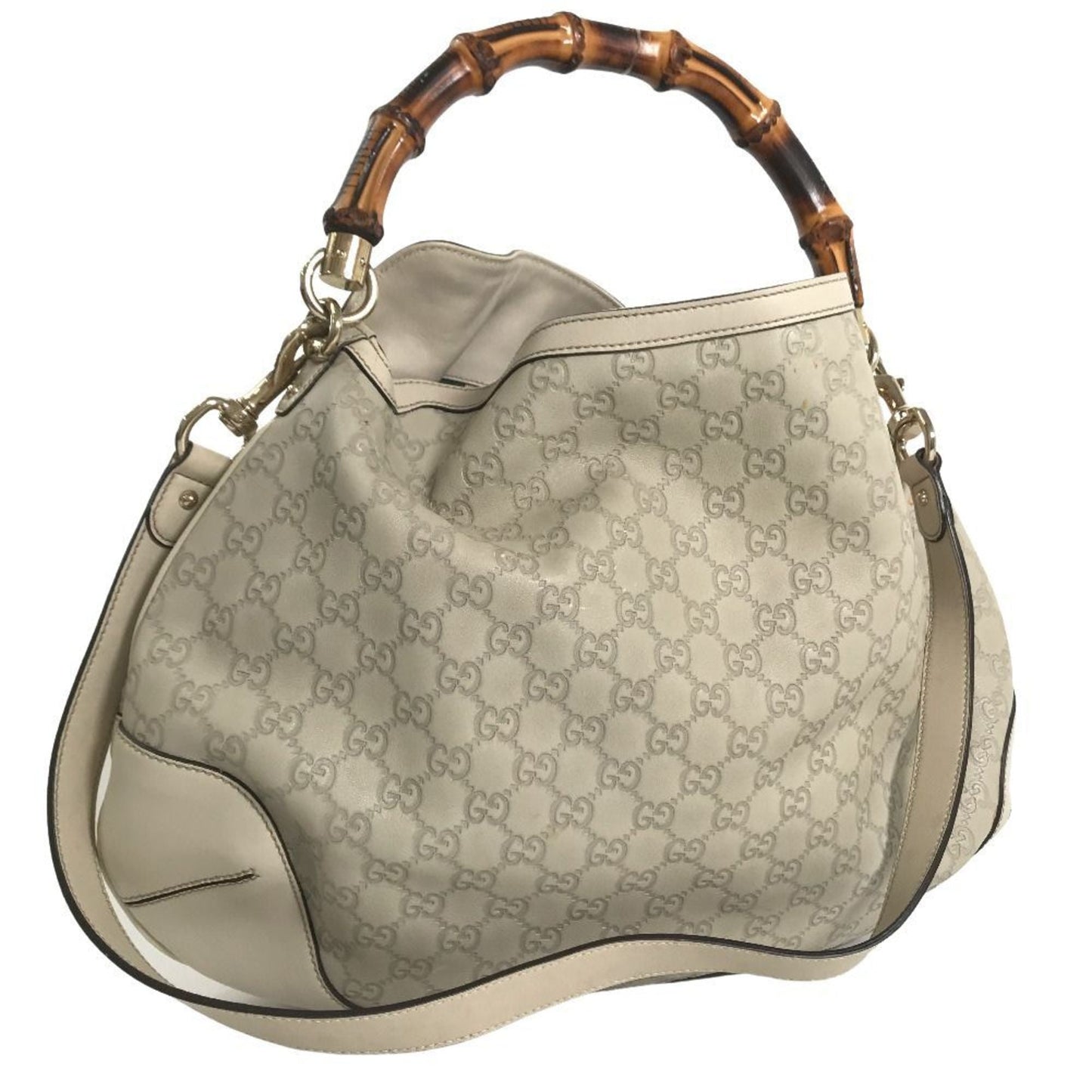 GUCCI Handbag Shima Bamboo 2way Shoulder 169976 Leather Cream Ladies