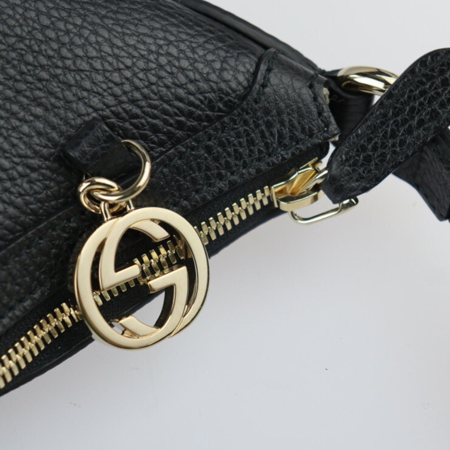 Gucci Shoulder Bag 449711 Leather Black Gold Hardware One GG Charm