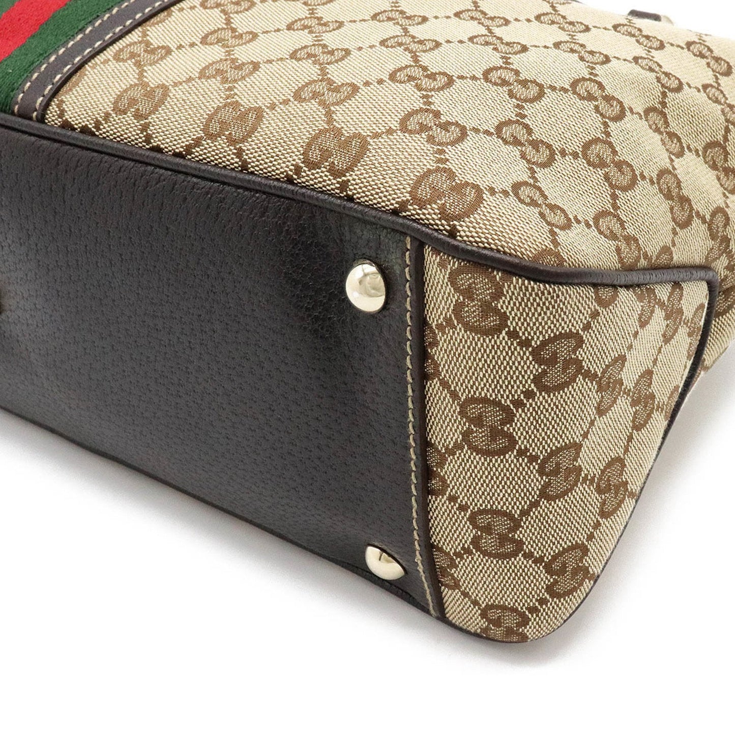 Gucci GG Canvas Sherry Line Tote Bag Shoulder Khaki Beige Dark Brown 161717