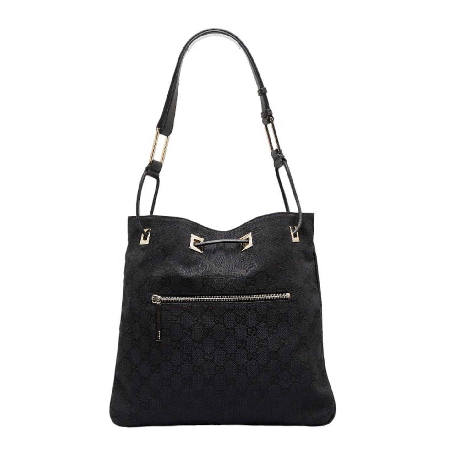GUCCI GG Canvas One Shoulder Bag 001 4021 Black Leather Women's