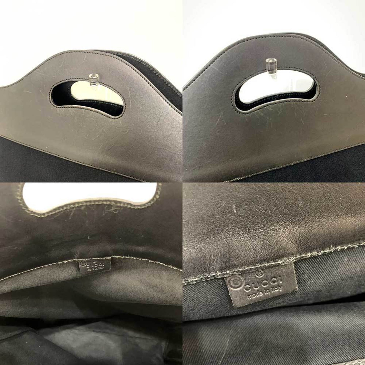 GUCCI Bag Handbag Black Tote Patch Men's Women's Felt Fleece Suede x Leather 002/8000