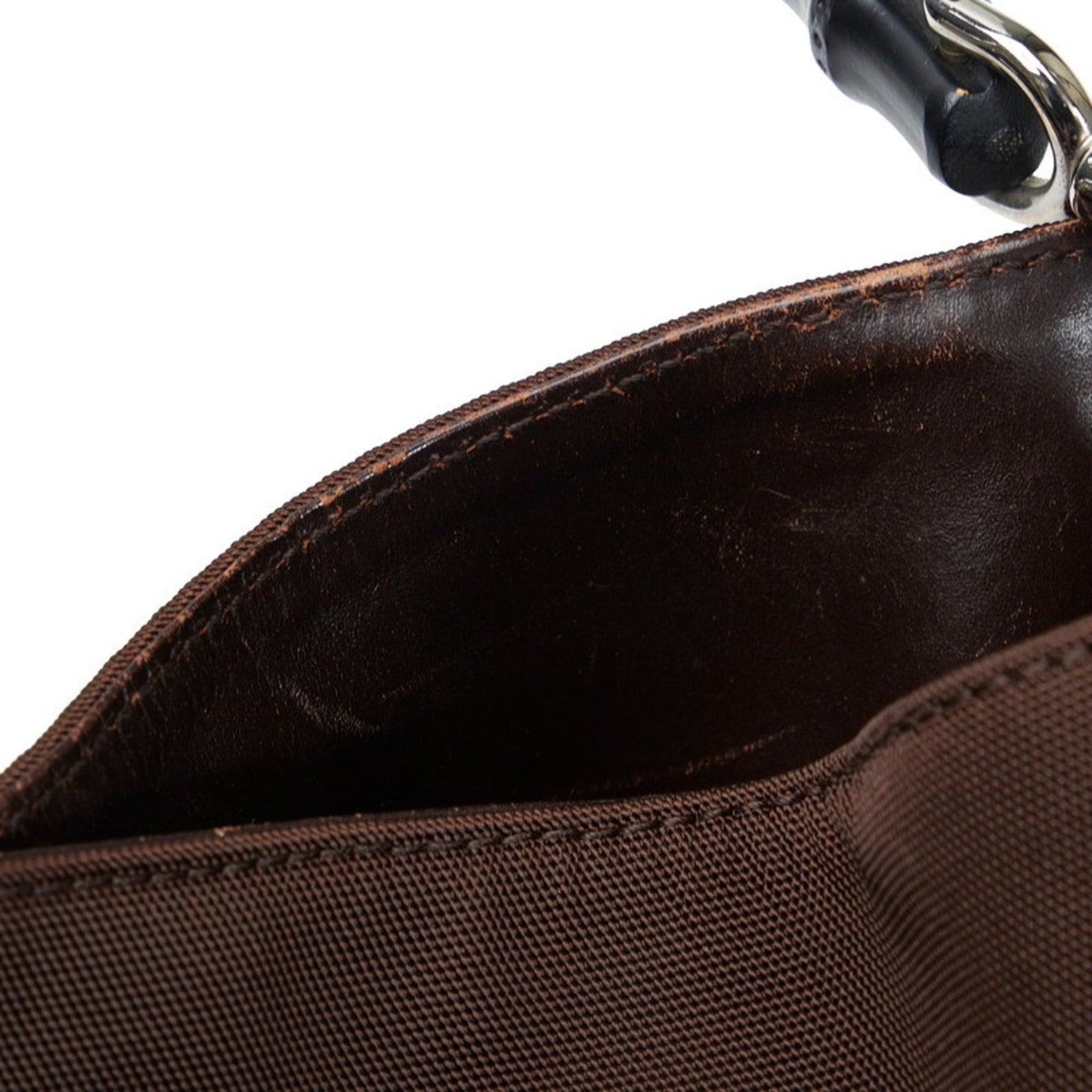 GUCCI Bamboo Handbag One Shoulder Bag 001 1638 Brown Black Nylon Leather Ladies