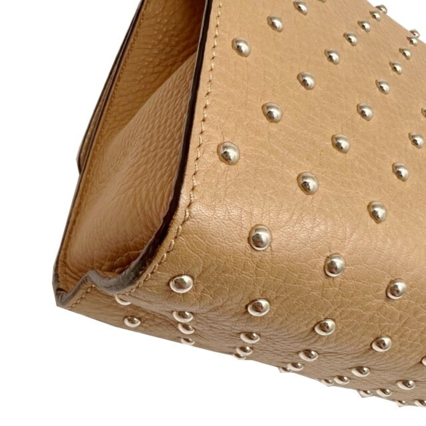 Gucci bamboo studs with fringe chain shoulder Bag ladies pink beige leather 387611