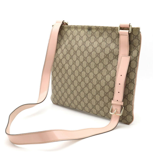GUCCI GG Supreme Plus Shoulder Bag PVC Patent Leather Khaki Beige Baby Pink 201446