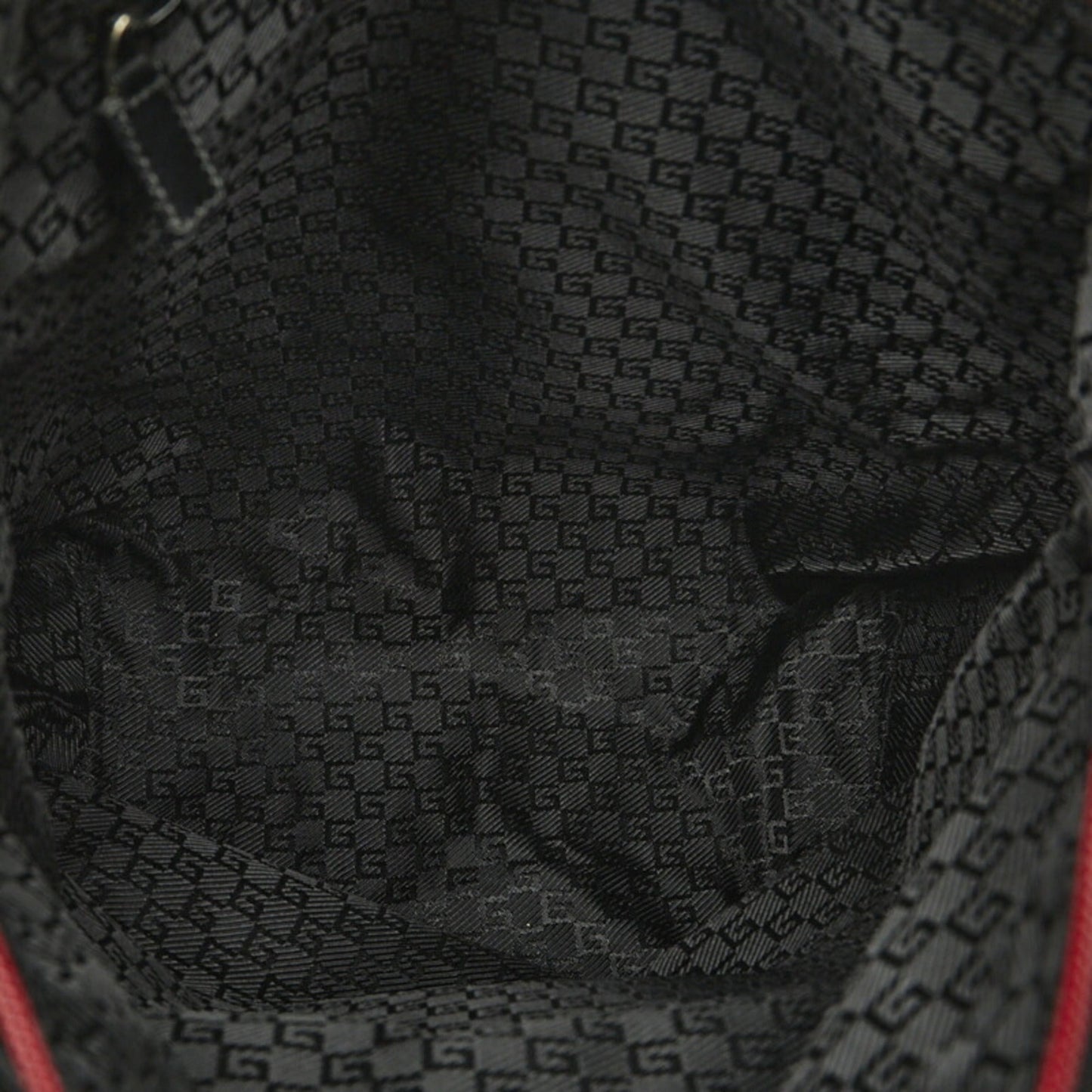 GUCCI Embossed Handbag Tote Bag 019 0401 Red Black Nylon Leather Women's