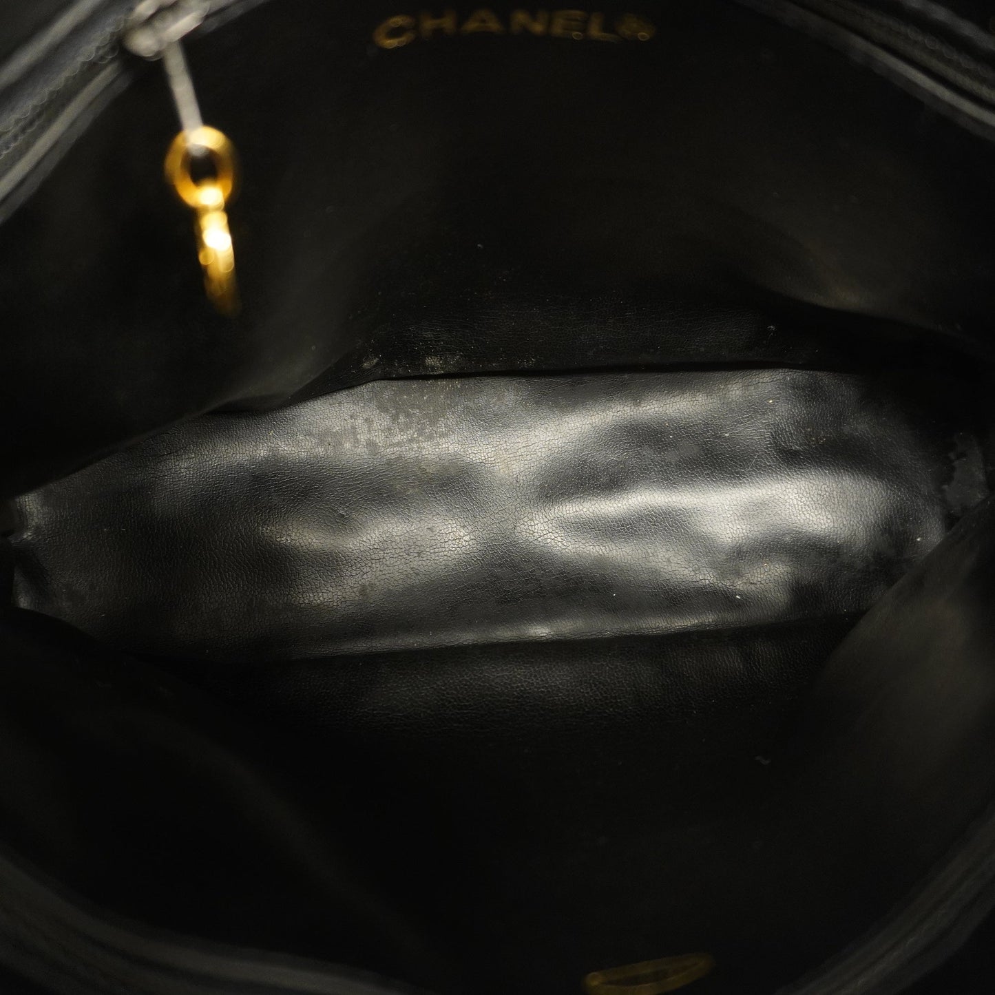 CHANELAuth  Matelasse Chain Shoulder With Fringes Leather Shoulder Bag Black