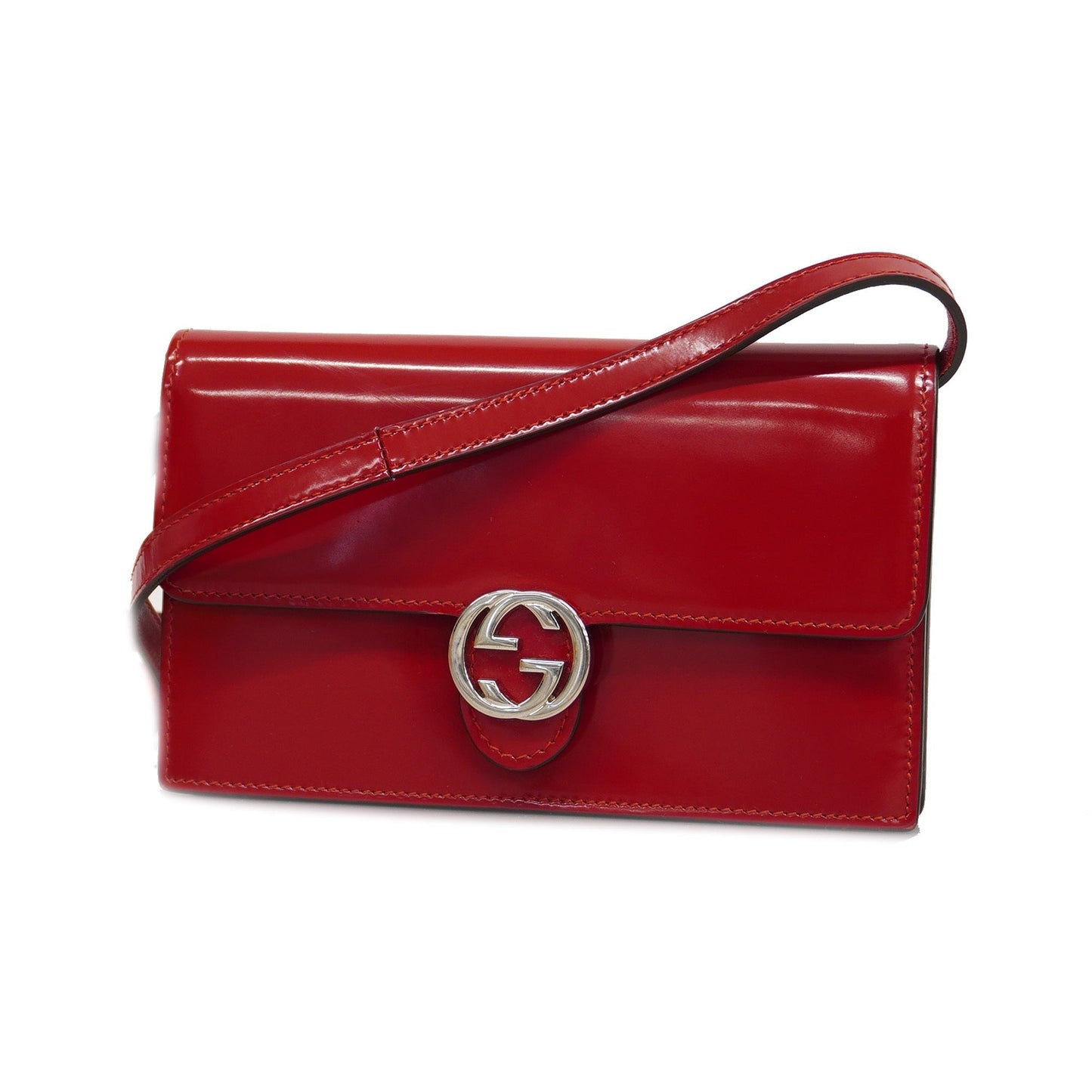 GUCCI  Interlocking G 510304 Women's Leather Shoulder Bag Red Color
