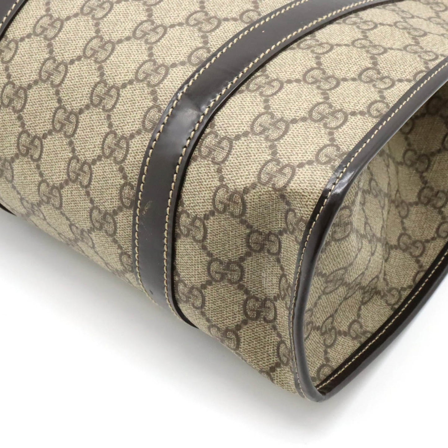 GUCCI Jackie GG Plus Supreme Shoulder Bag PVC Leather Khaki Beige Dark Brown 203494
