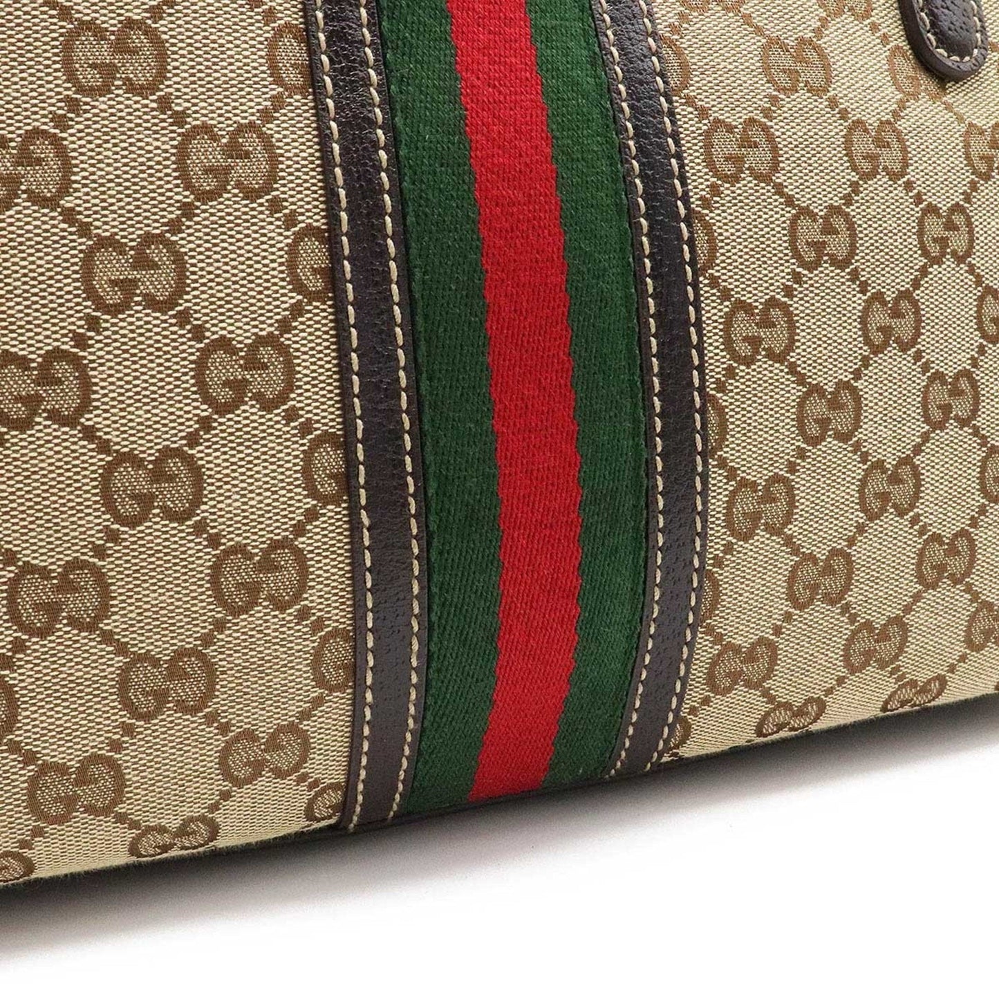 Gucci GG Canvas Sherry Line Tote Bag Shoulder Khaki Beige Dark Brown 161717