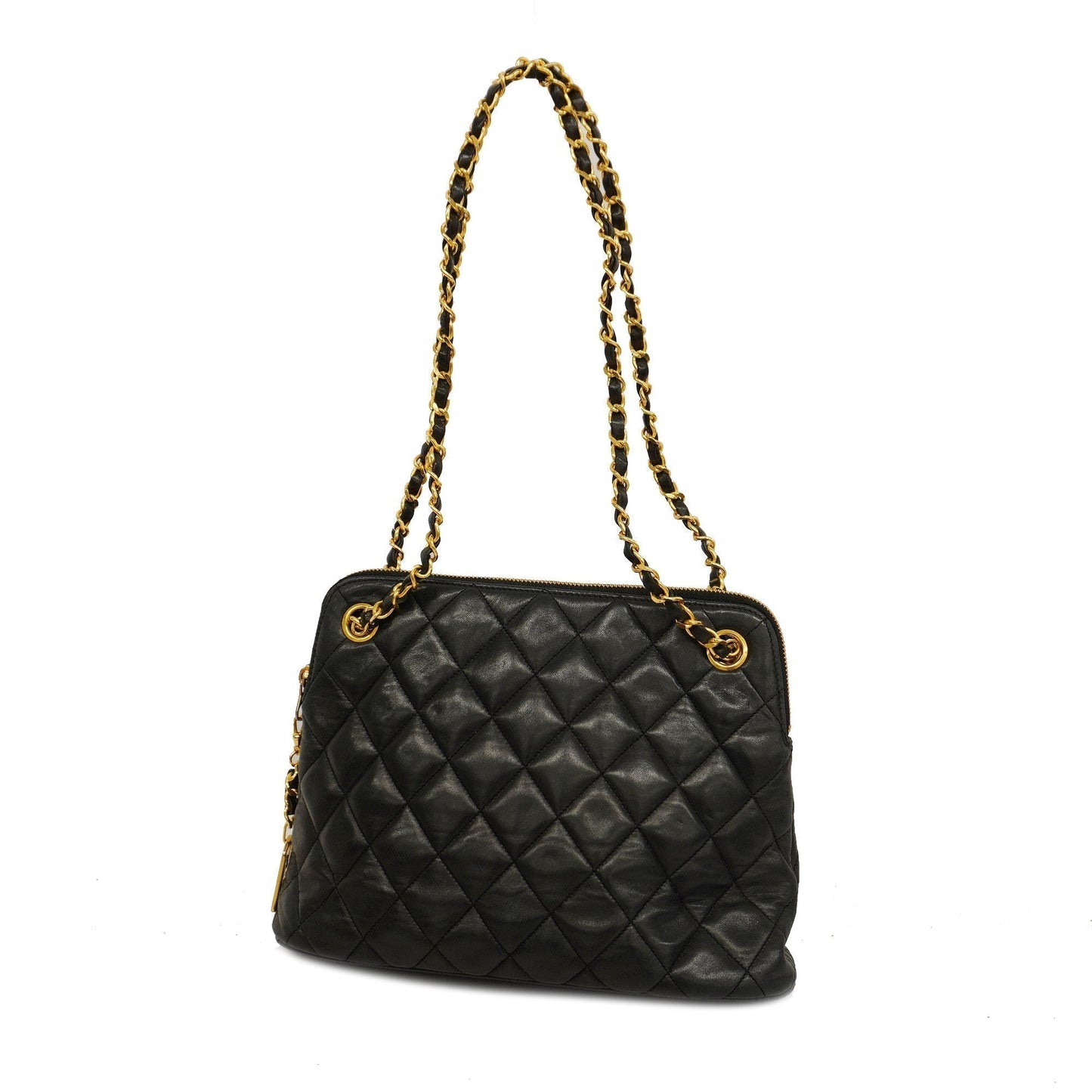 CHANELAuth  Matelasse Chain Shoulder With Fringes Leather Shoulder Bag Black