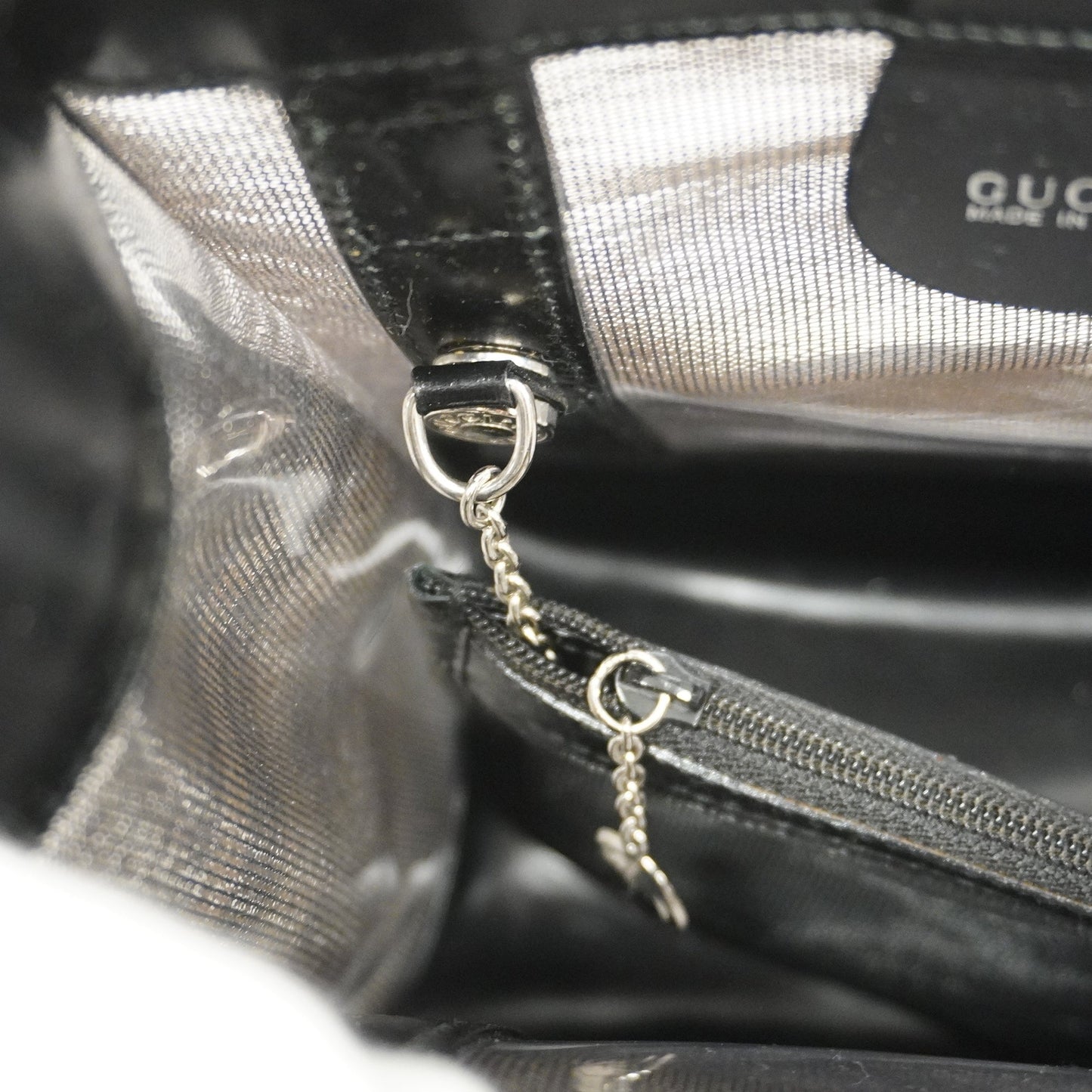 GUCCI  Patent Leather 002 1705 0405 Women's Mesh,Leather Handbag Black