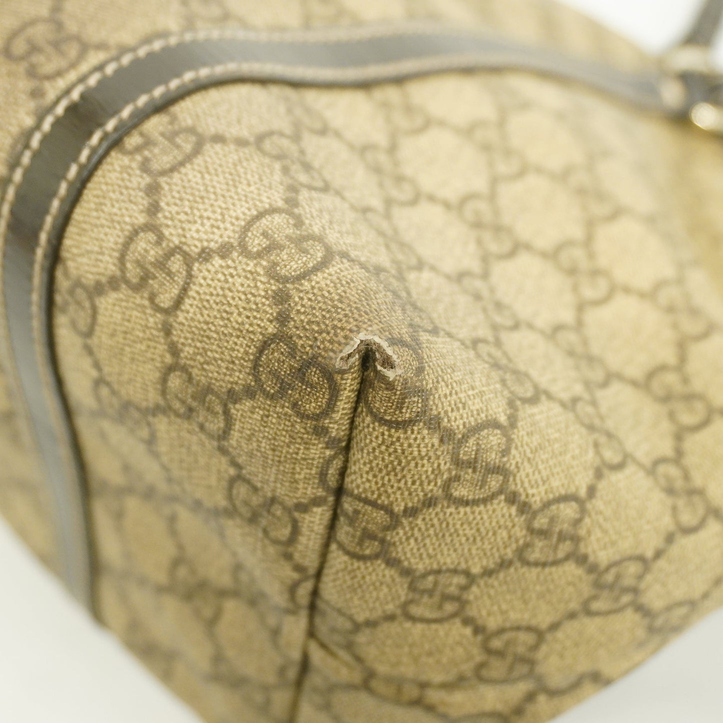 GUCCI  GG Supreme 197953 Women's Leather Tote Bag Beige,Dark Brown