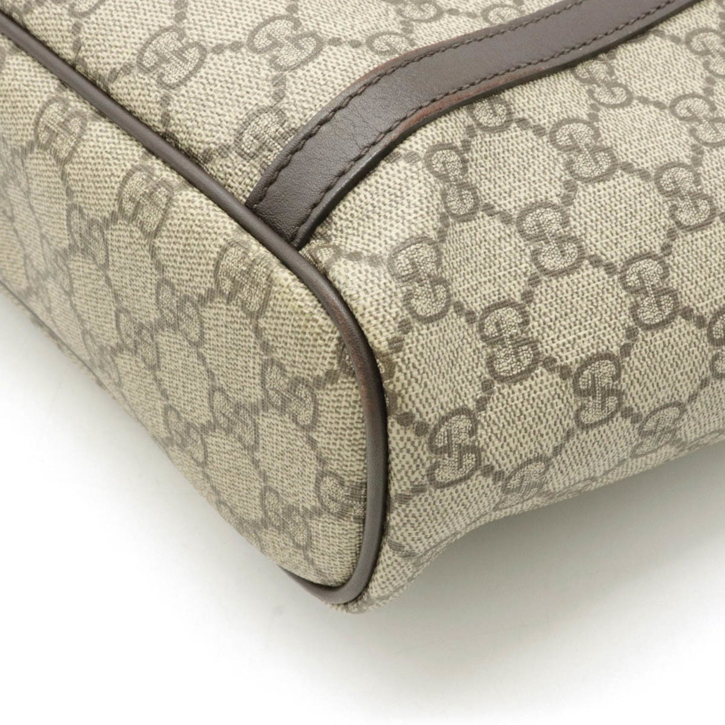Gucci GG Supreme Tote Bag Shoulder PVC Leather Beige Dark Brown 388929