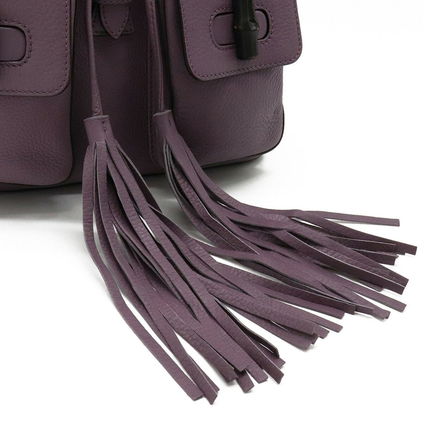 Gucci bamboo rucksack backpack shoulder bag tassel leather dusty purple 370833