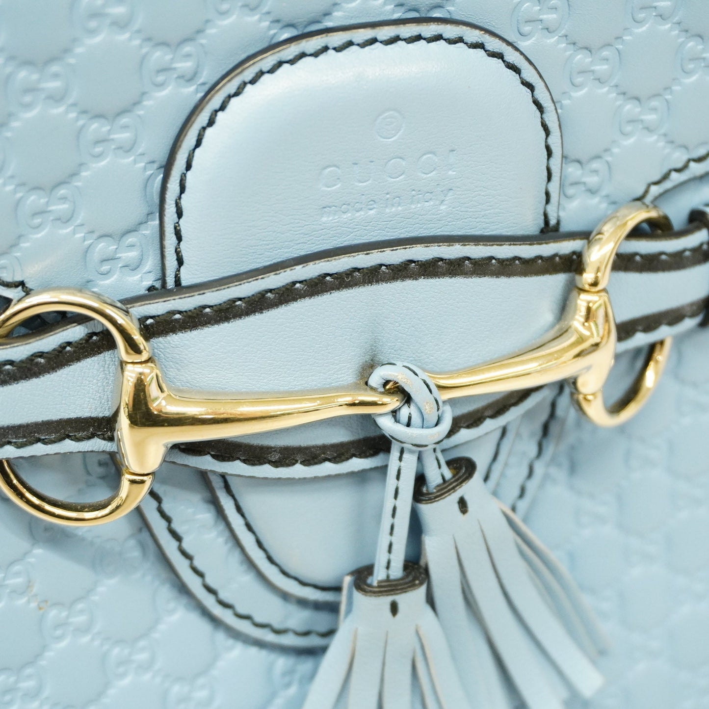 GUCCIAuth  Micro GG Emily 449635 Women's Leather Shoulder Bag Light Blue