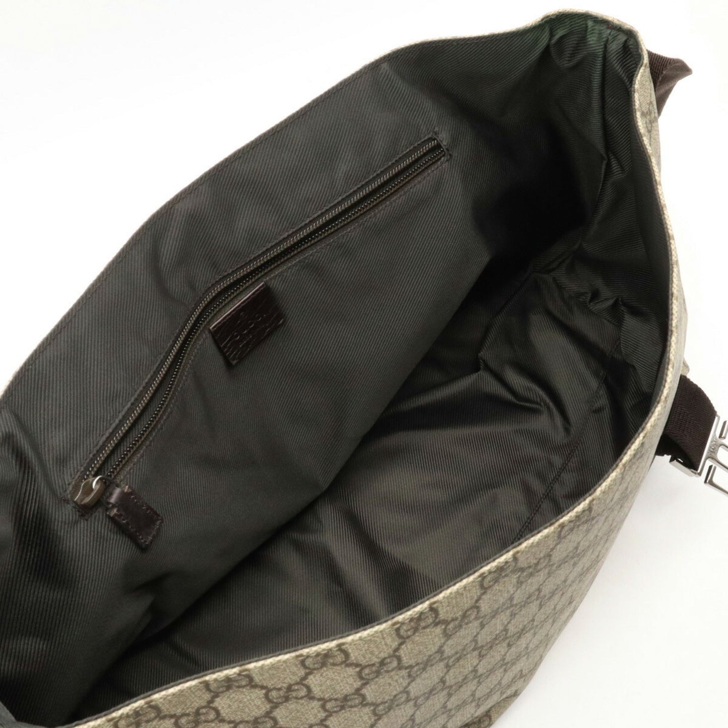 GUCCI GG Plus Shoulder Bag PVC Leather Khaki Beige Dark Brown 122374