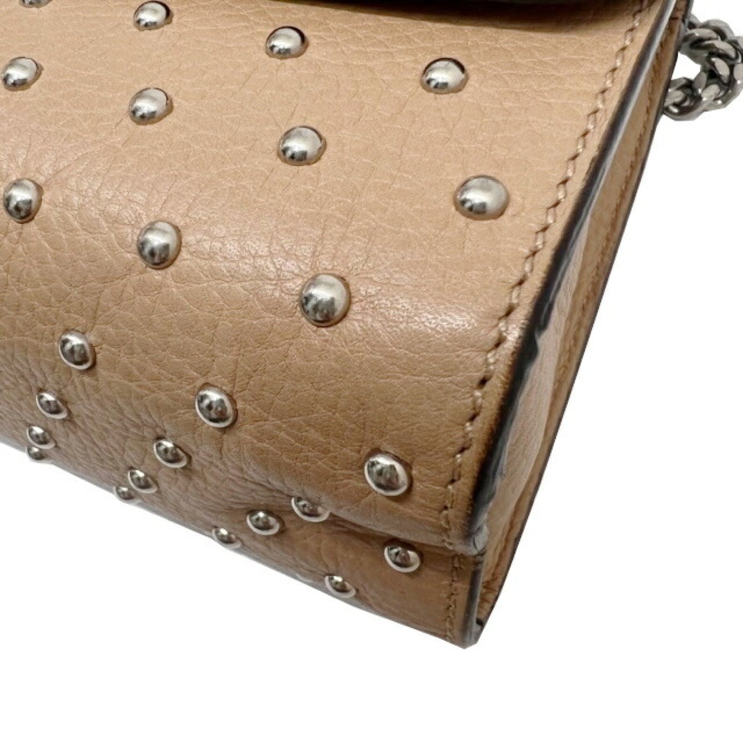 Gucci bamboo studs with fringe chain shoulder Bag ladies pink beige leather 387611