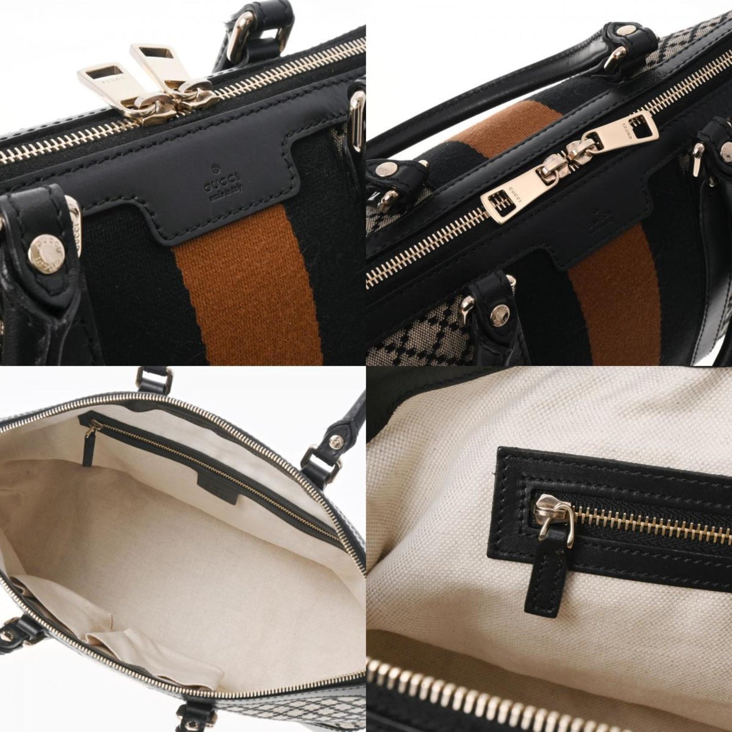 Gucci Diamante 2way Beige/Black/Brown 257341 Ladies Canvas Leather Tote Bag