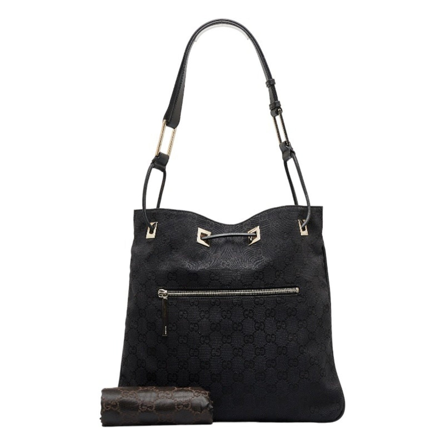 GUCCI GG Canvas One Shoulder Bag 001 4021 Black Leather Women's