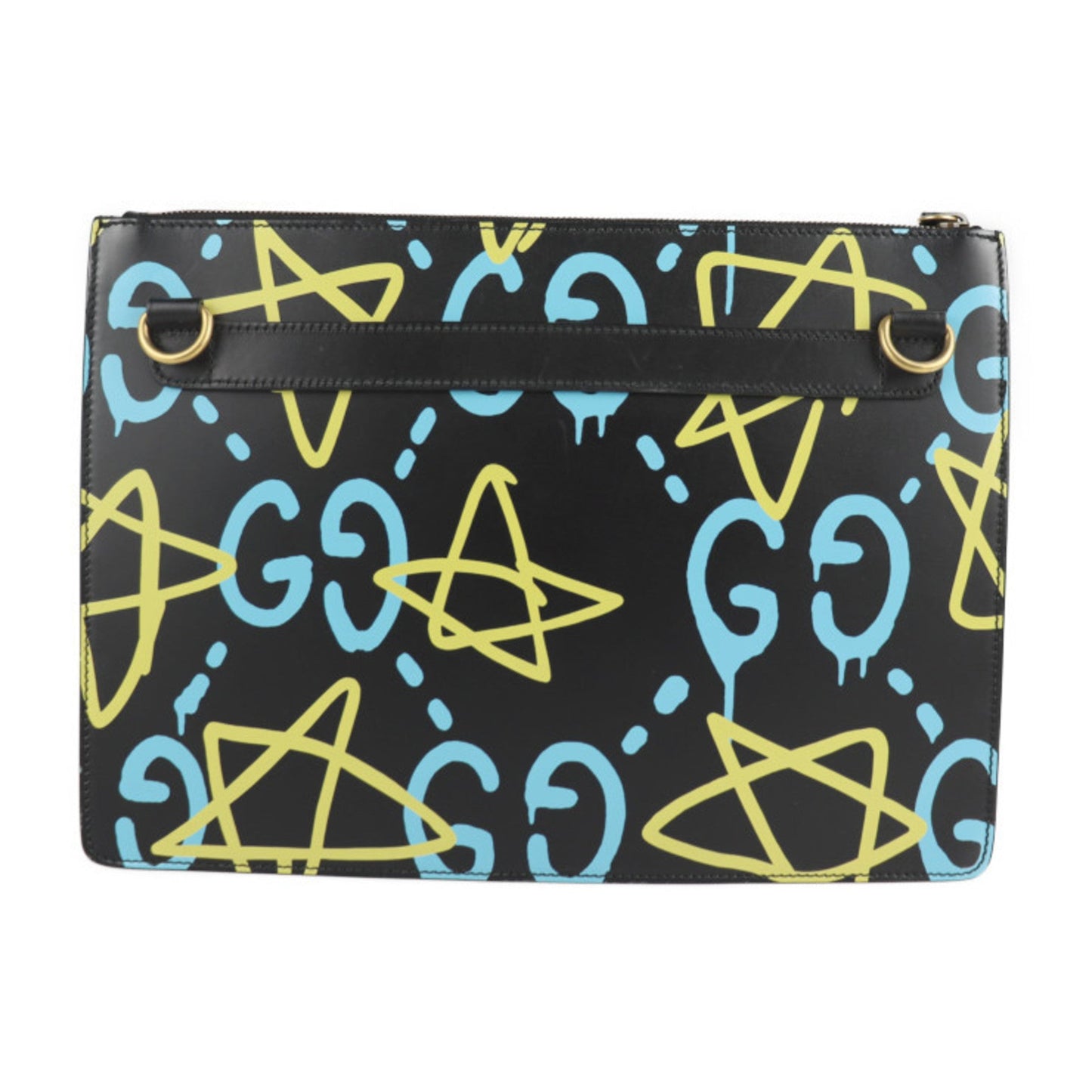 Gucci ghost shoulder bag 429004 leather black yellow blue 2WAY clutch bag GG star