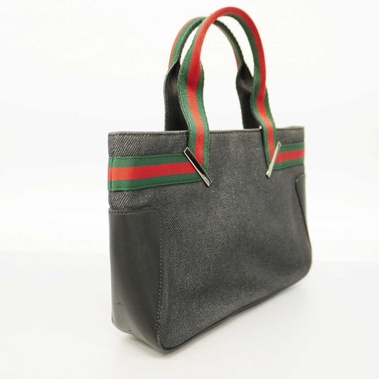 GUCCIAuth  Sherry Line 73984 Women's Denim,Leather Handbag Black