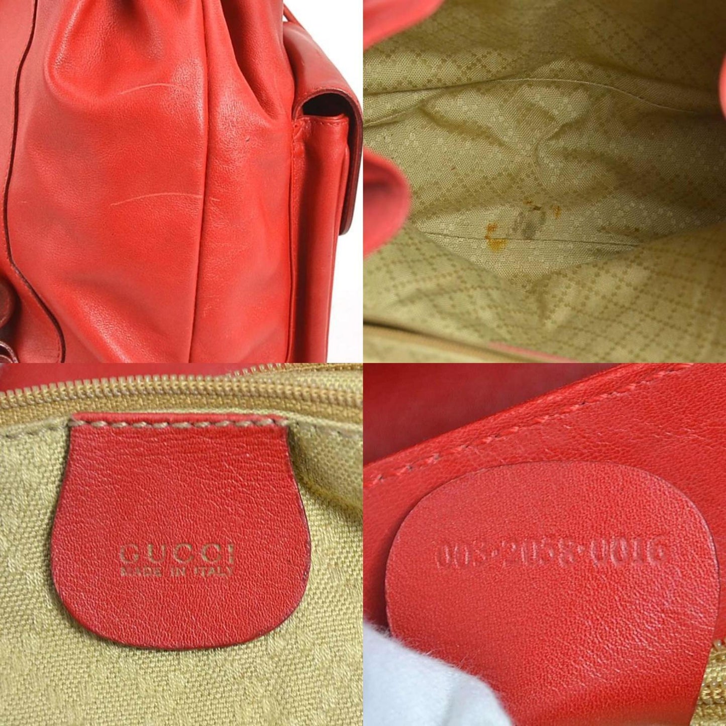 Gucci Backpack Bamboo Leather Red Gold Ladies