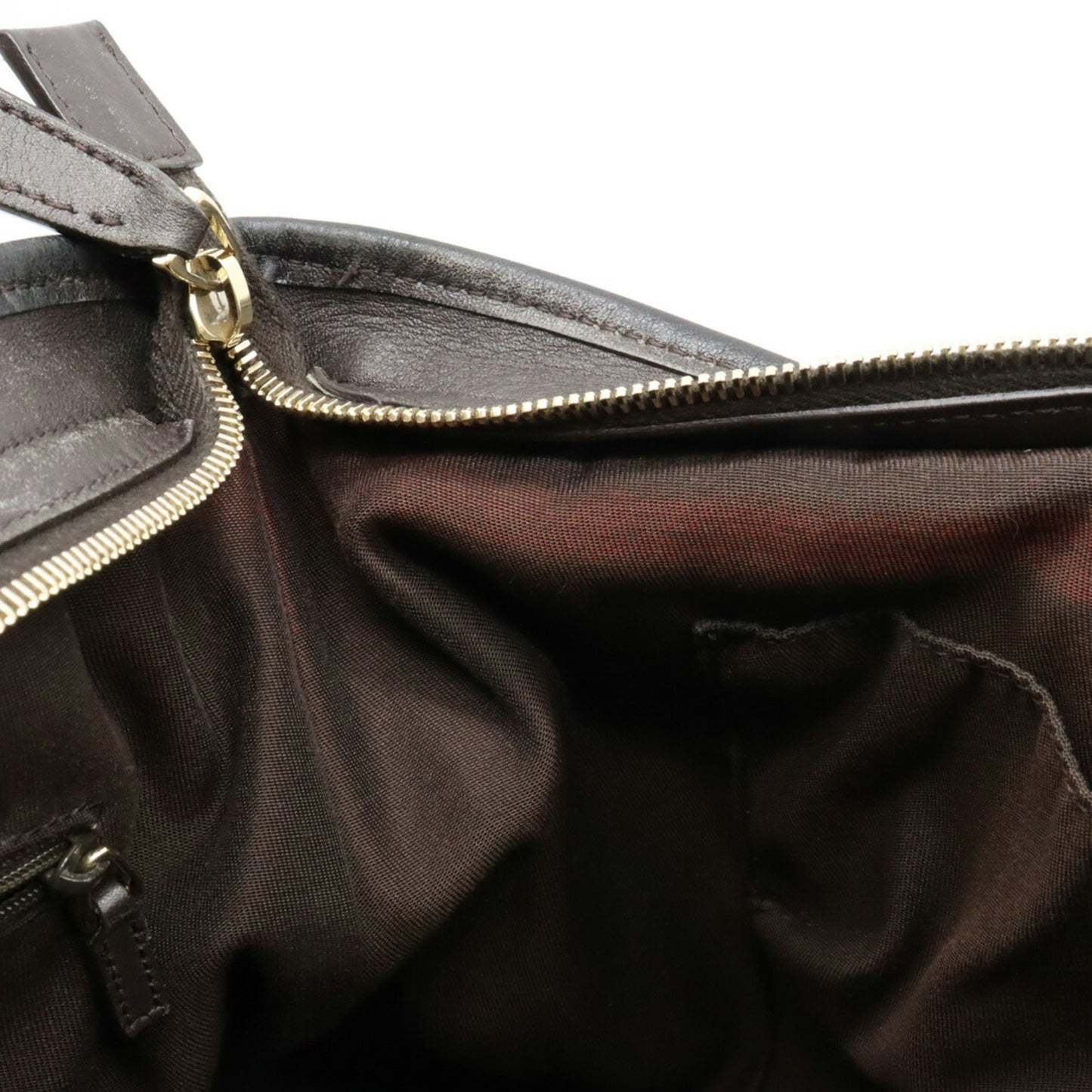 GUCCI GG Canvas Shoulder Bag Leather Khaki Beige Dark Brown 388930
