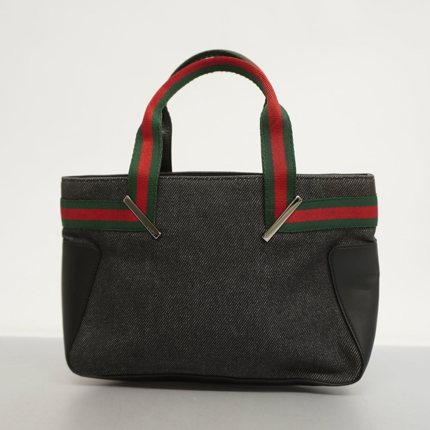 GUCCI  Sherry Line 73984 Women's Denim,Leather Tote Bag Black