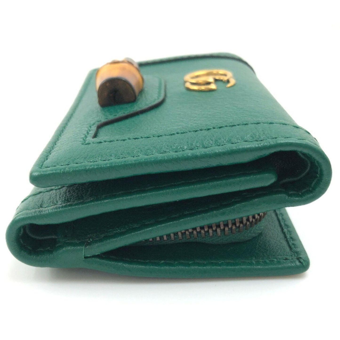 Gucci trifold wallet bamboo medium 658633 leather green ladies GUCCI