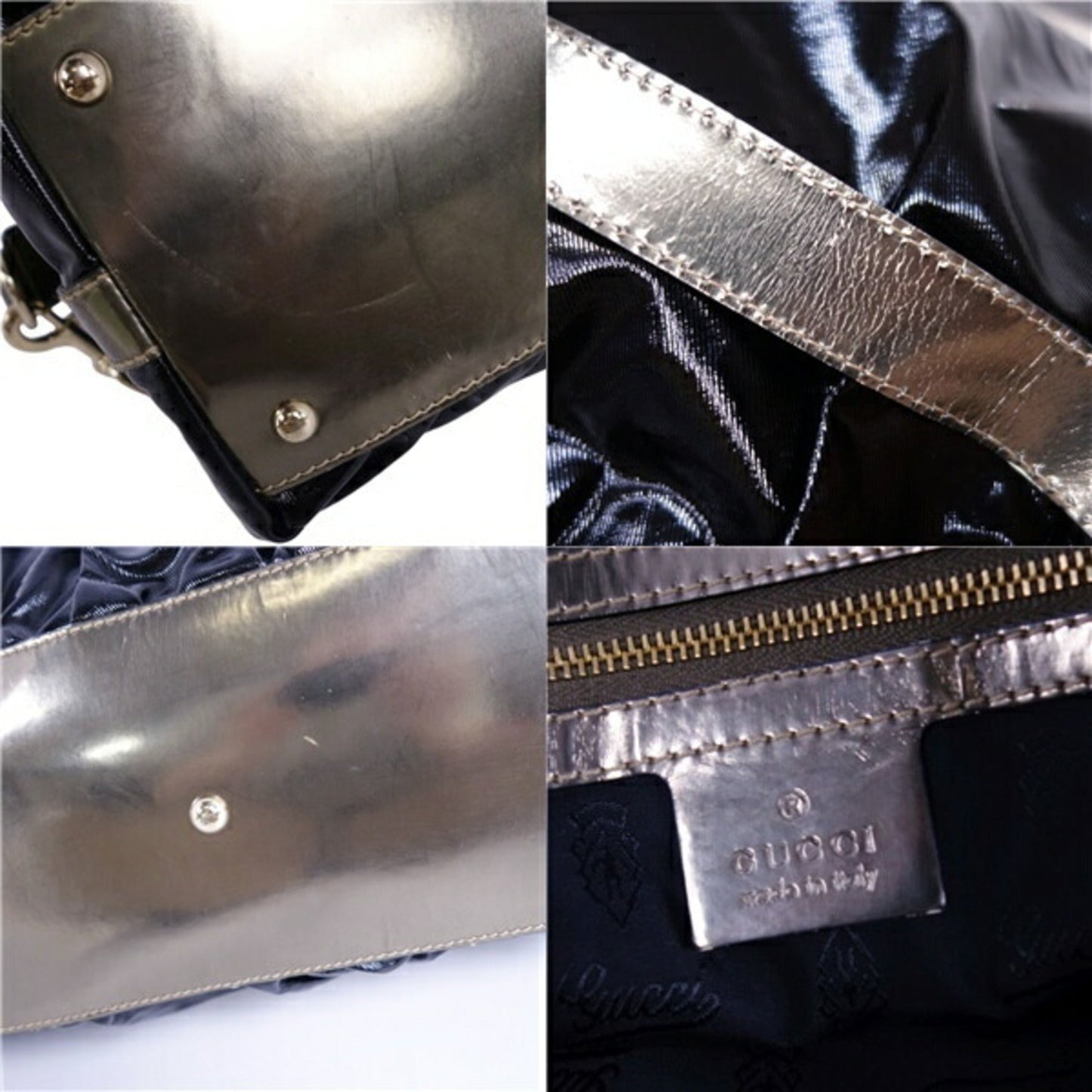 GUCCI bag 2way Boston canvas leather bamboo men's women's black/gold