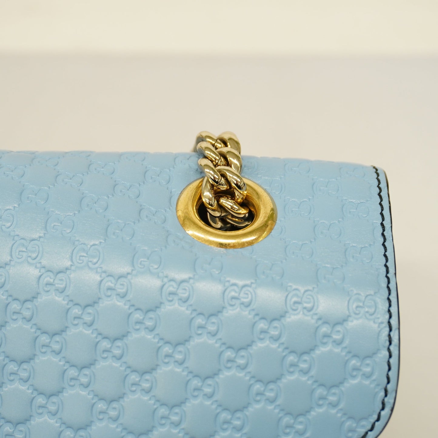 GUCCIAuth  Micro GG Emily 449635 Women's Leather Shoulder Bag Light Blue