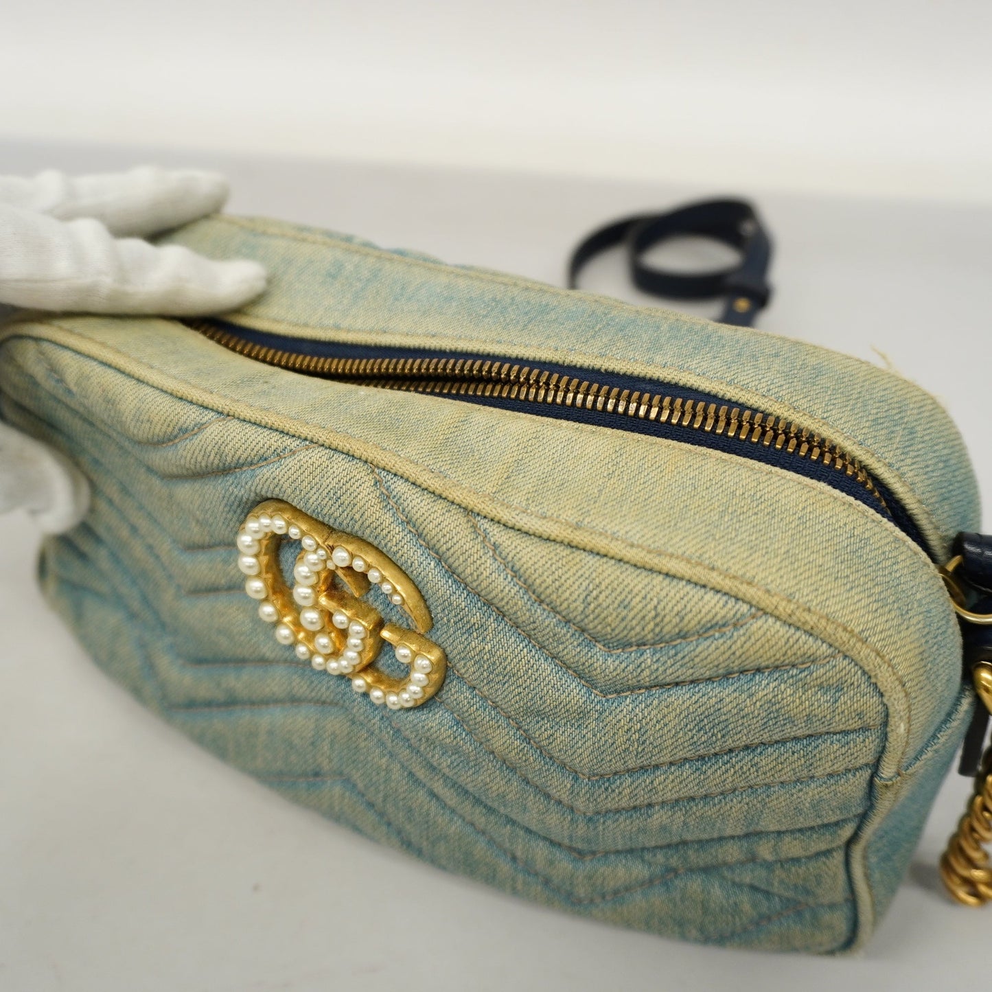 Gucci  GG Marmont Shoulder Bag Velor 447632 Women's Denim Light Blue