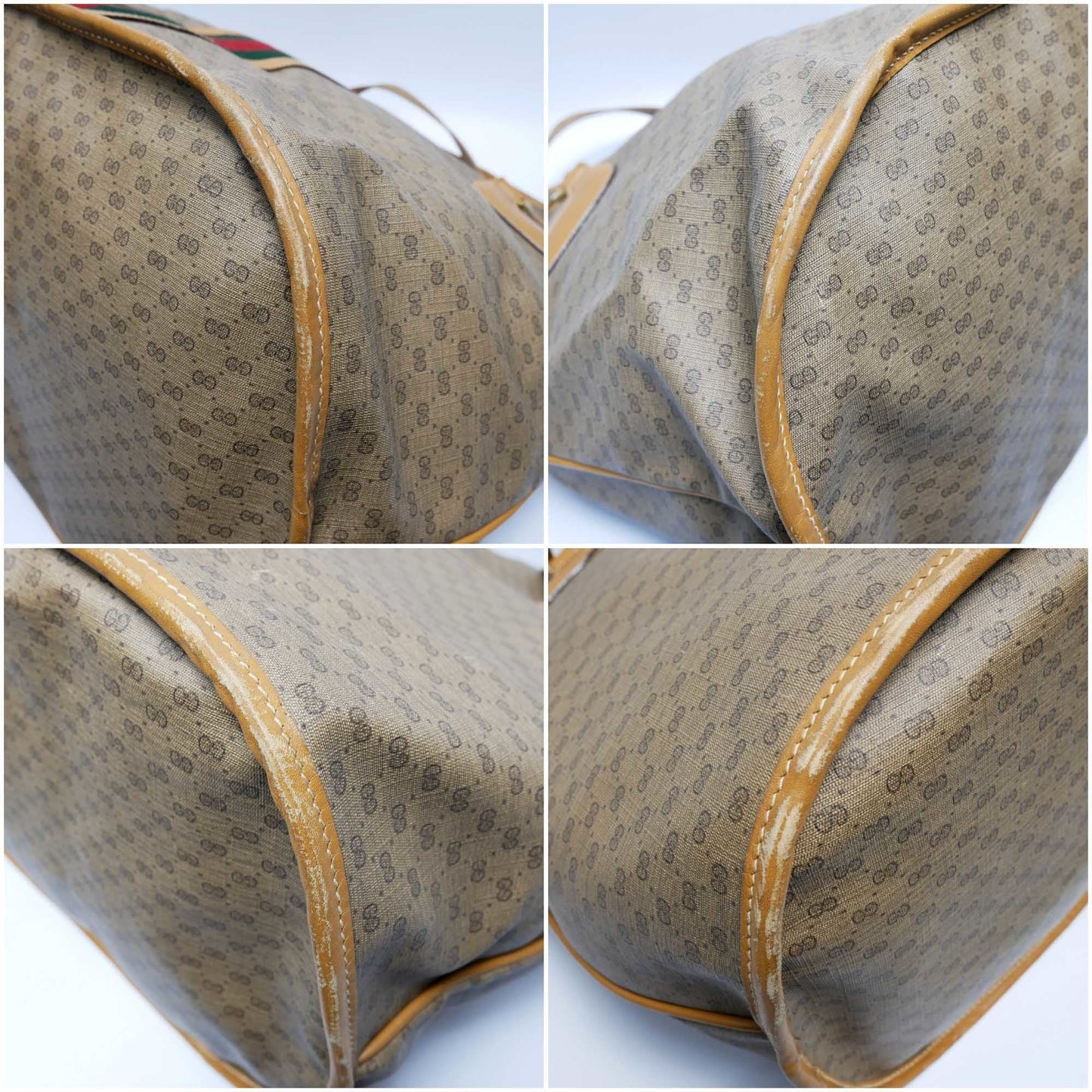 Gucci Old Gucci Vintage Large Tote Bag Boston Travel Unisex 1980s 80s Sherry Line Micro GG Pattern Capacity Leather Gold Hardware Beige Camel