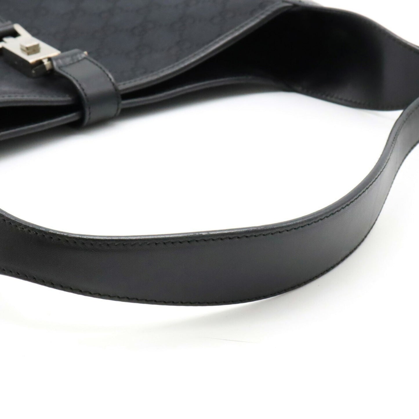 GUCCI GG Canvas Jackie Line Shoulder Bag Leather Black 001.3306.3444