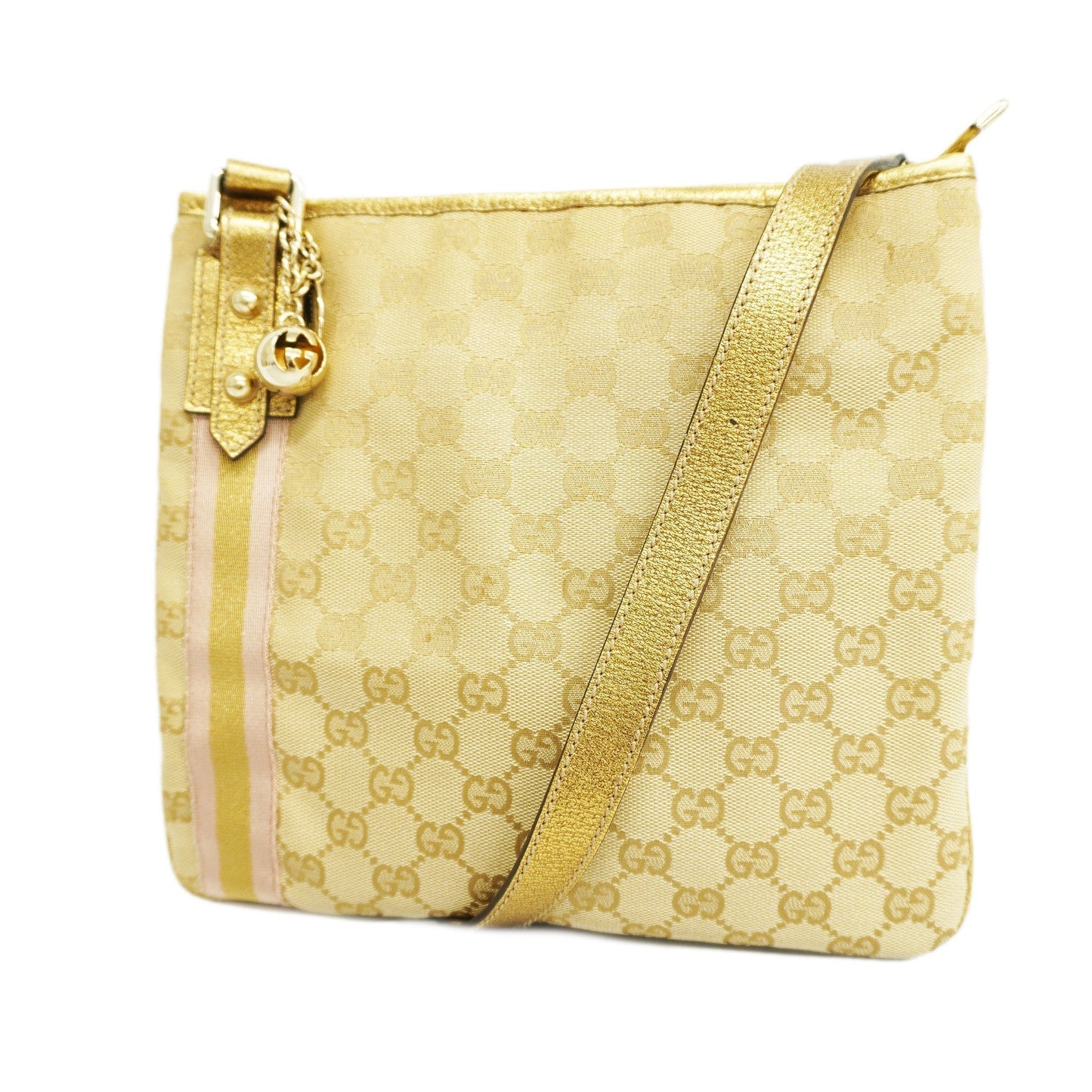 GUCCI  GG Canvas Shoulder Bag 144388 Women's Leather Beige,Gold
