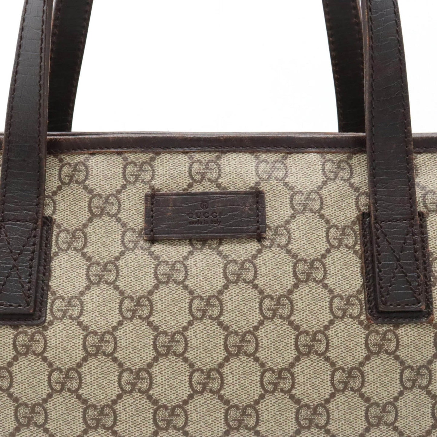 GUCCI GG Supreme Plus Tote Bag Shoulder Beige Dark Brown 181086