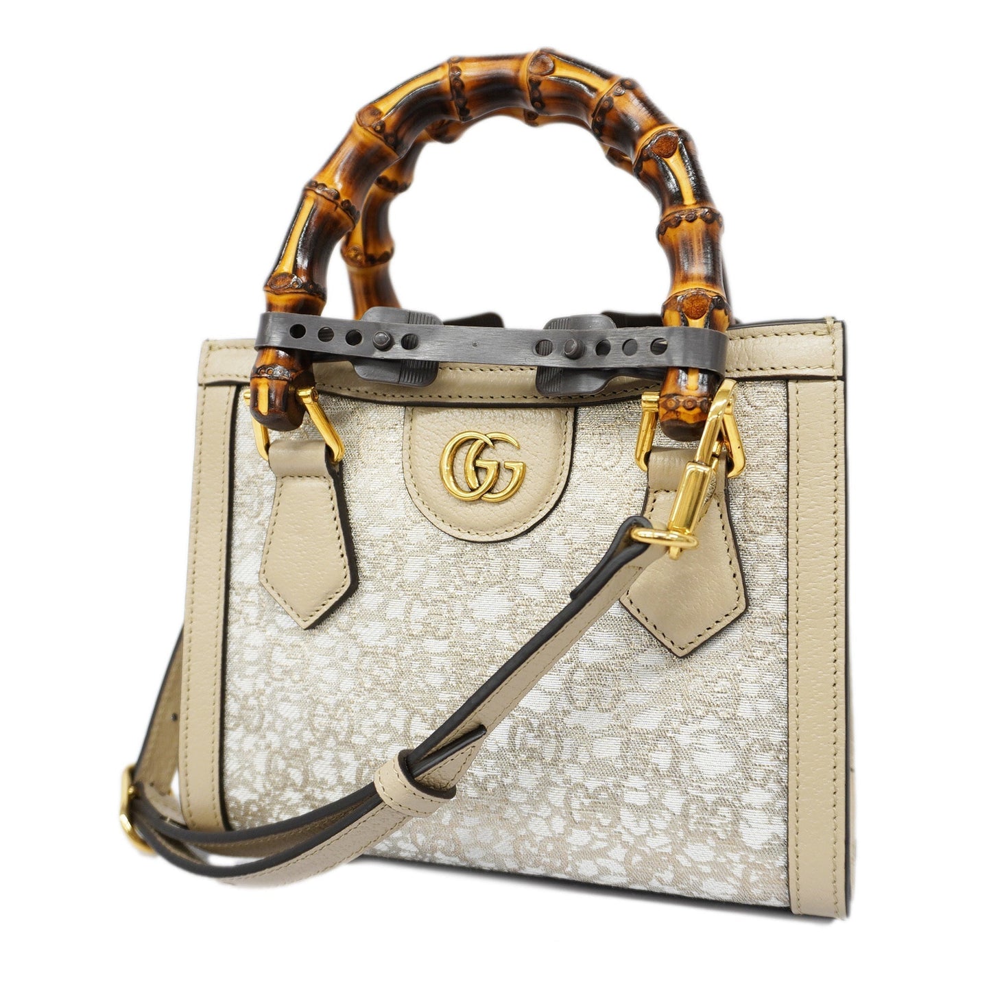 GUCCI  2way Bag Diana 702732 Leather,Canvas Handbag,Shoulder Bag Grayish