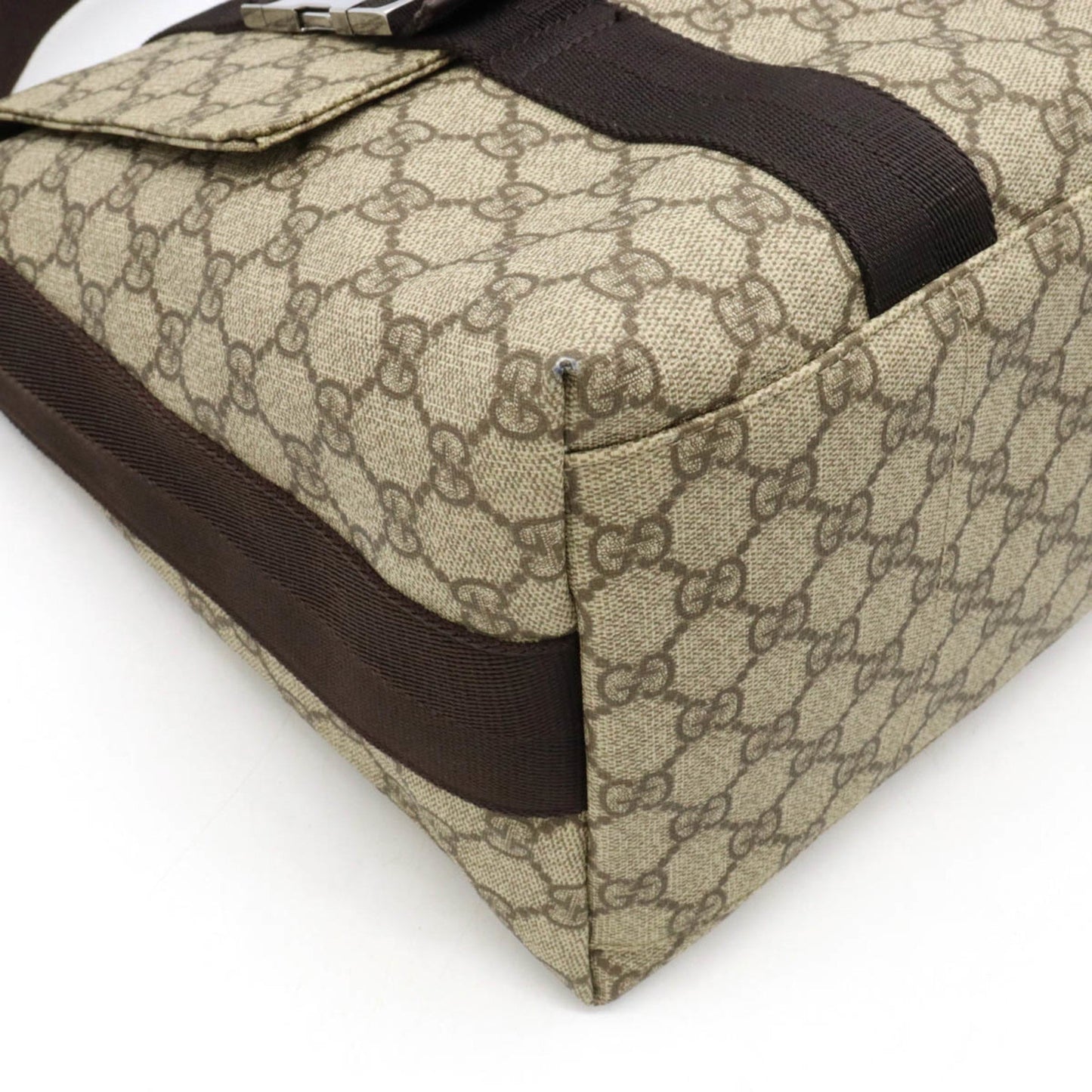 GUCCI GG Plus Shoulder Bag PVC Leather Khaki Beige Dark Brown 122374