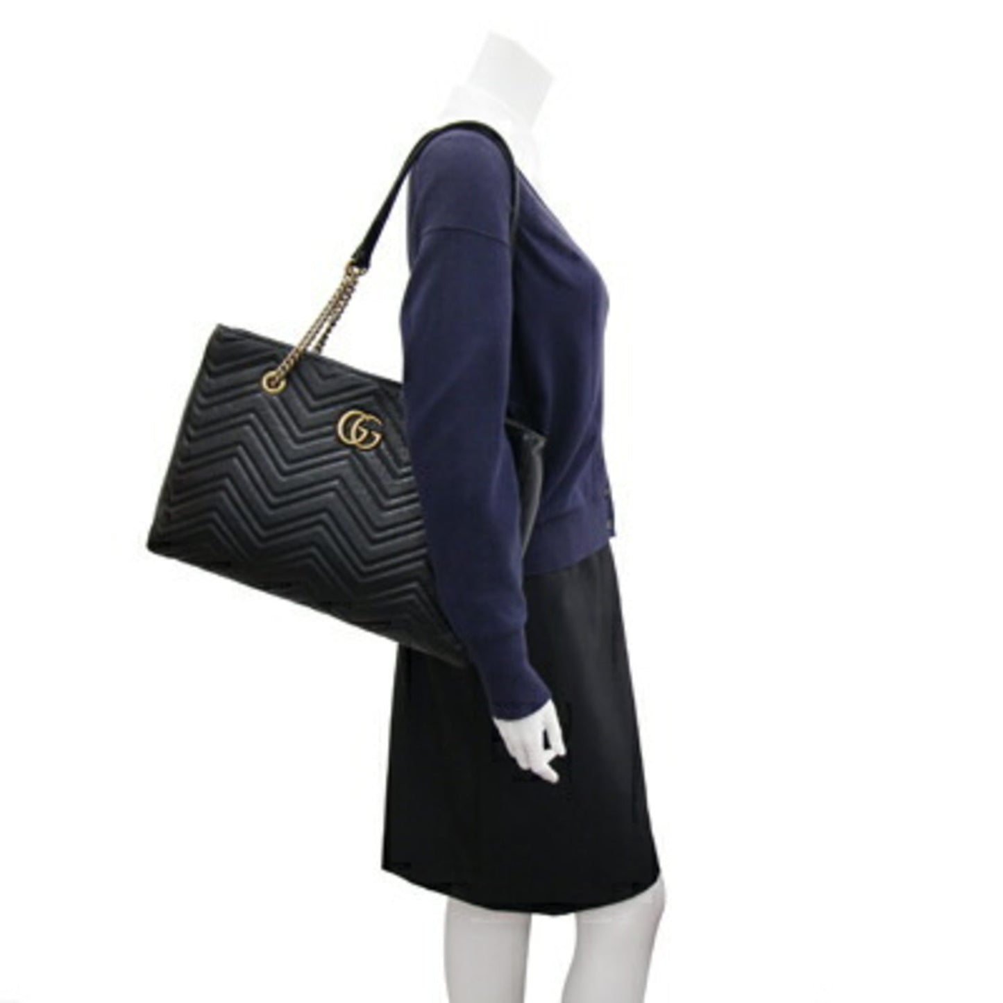 Gucci Tote Bag GG Marmont 524578 Black Leather Ladies Chain GUCCI