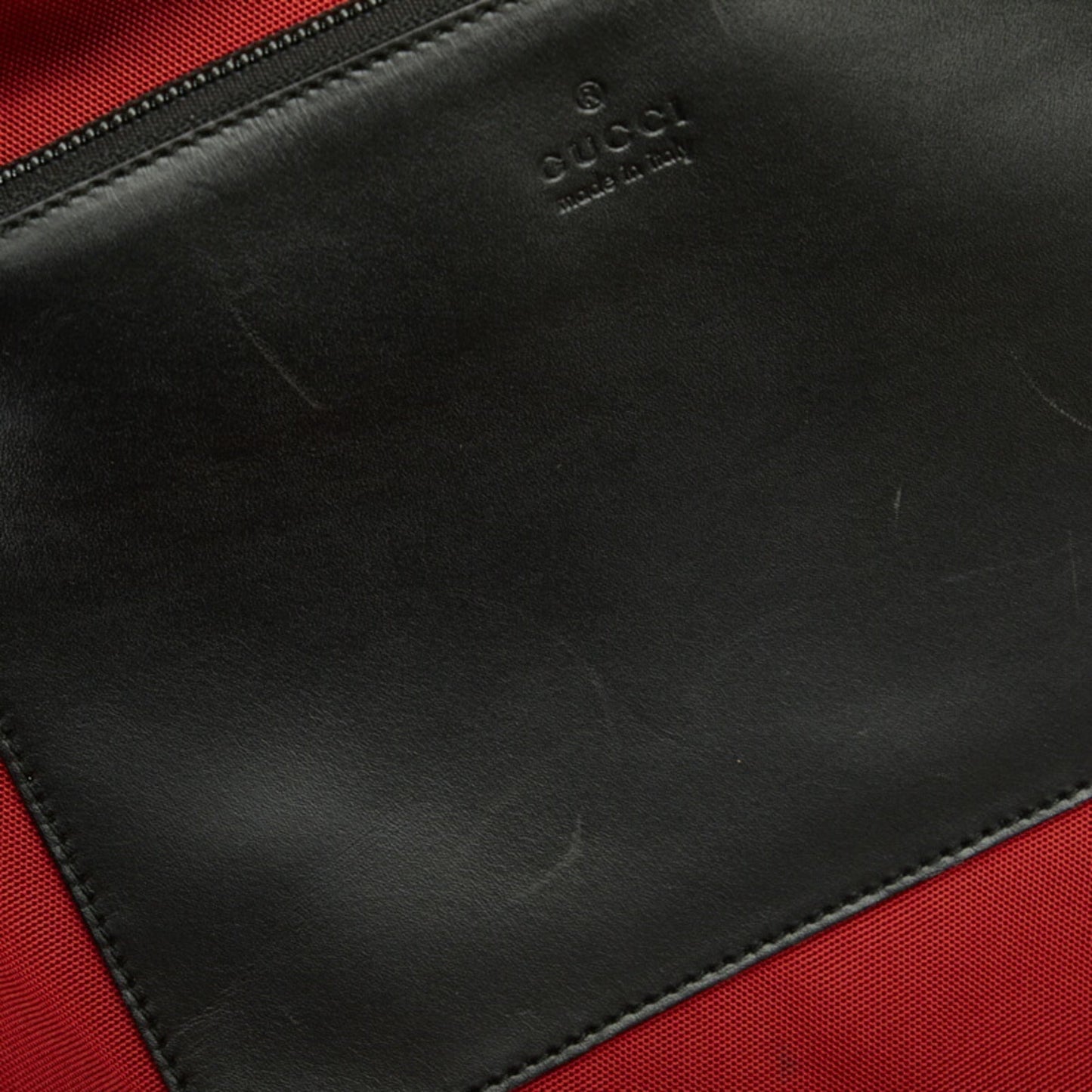 GUCCI Embossed Handbag Tote Bag 019 0401 Red Black Nylon Leather Women's