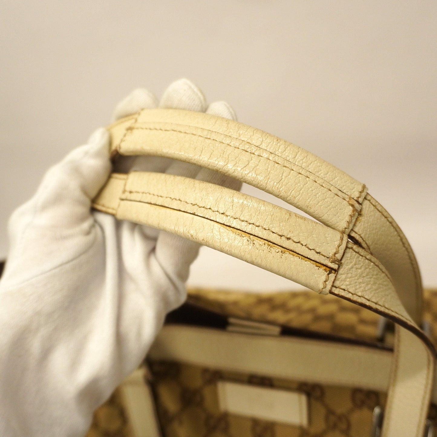 Gucci Tote Bag GG Canvas 153213 Beige Silver metal