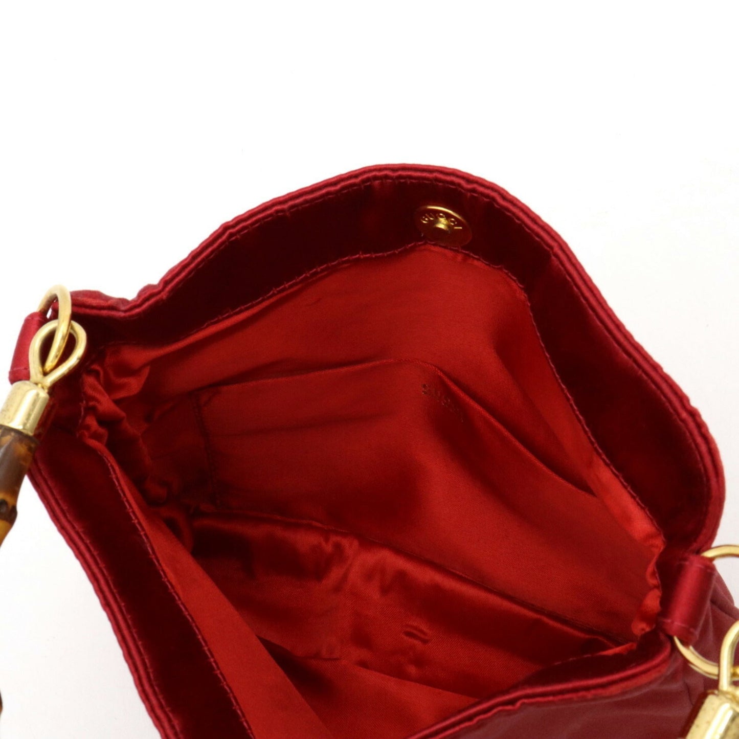 GUCCI Bamboo Handbag Shoulder Bag Satin Red 005.781.0315