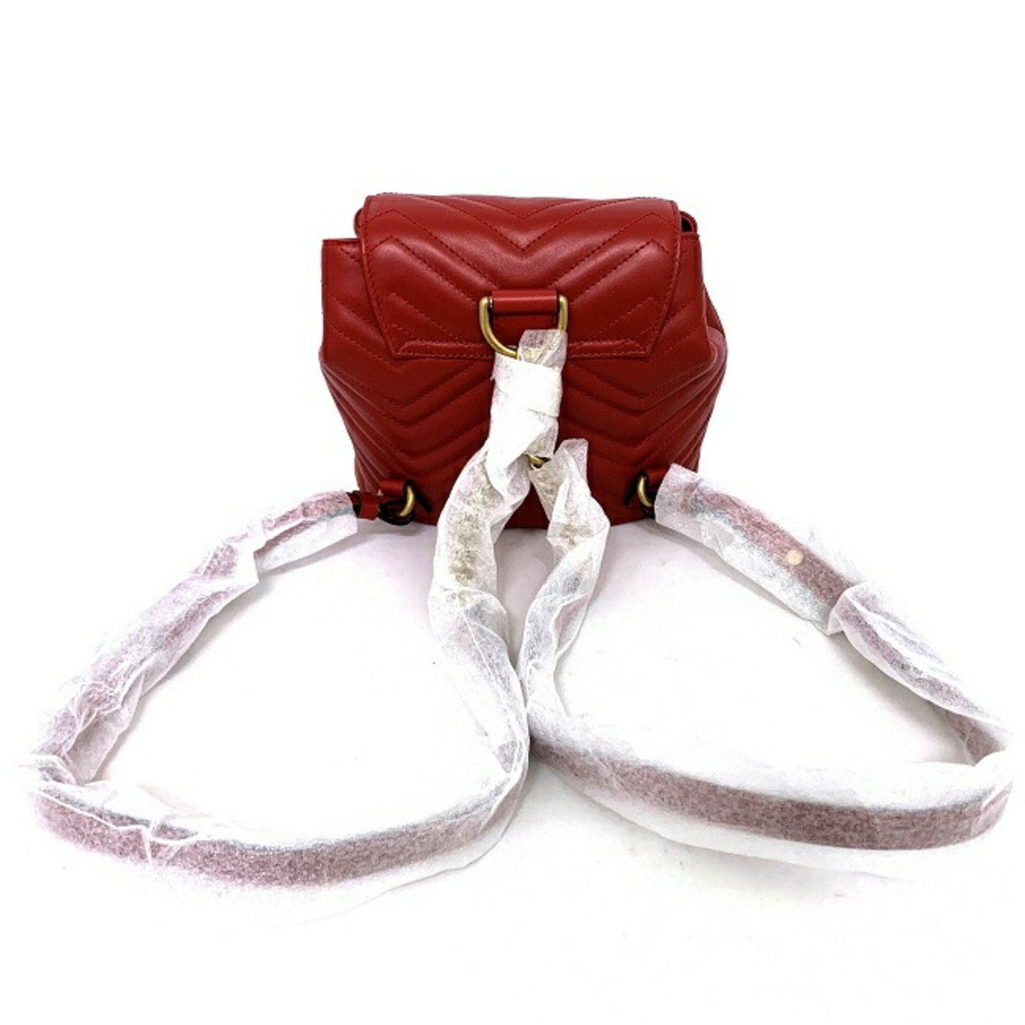 Gucci Backpack Red Gold Marmont 528129 Flap Leather GUCCI GG Quilting Chain Women's Double G