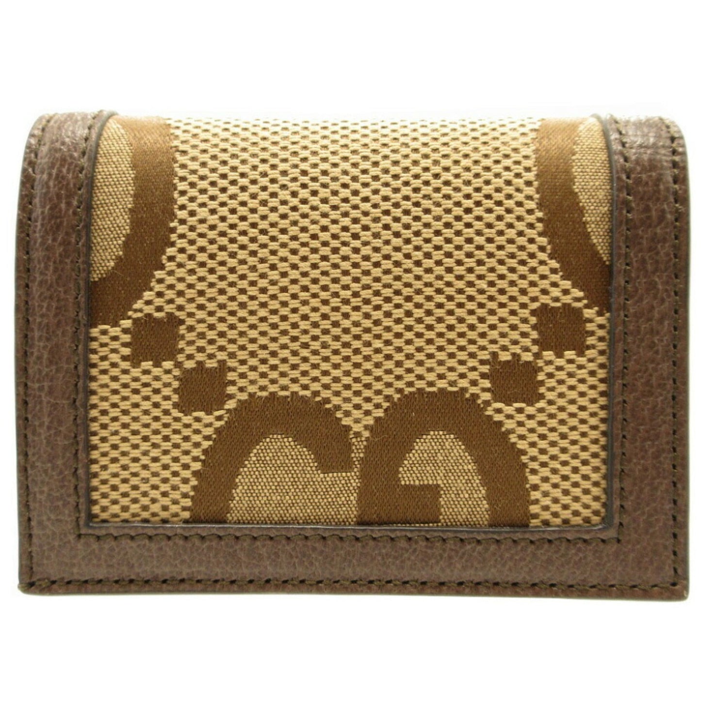 Gucci 658244 Jumbo GG Bamboo Canvas Leather Brown Bifold Wallet 0153