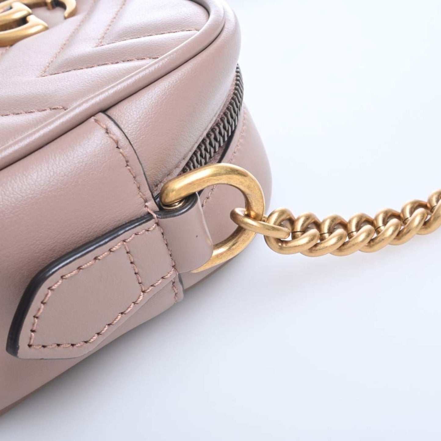 GUCCI GG Marmont Leather Chain Shoulder Bag 448065 Pink Beige Women's