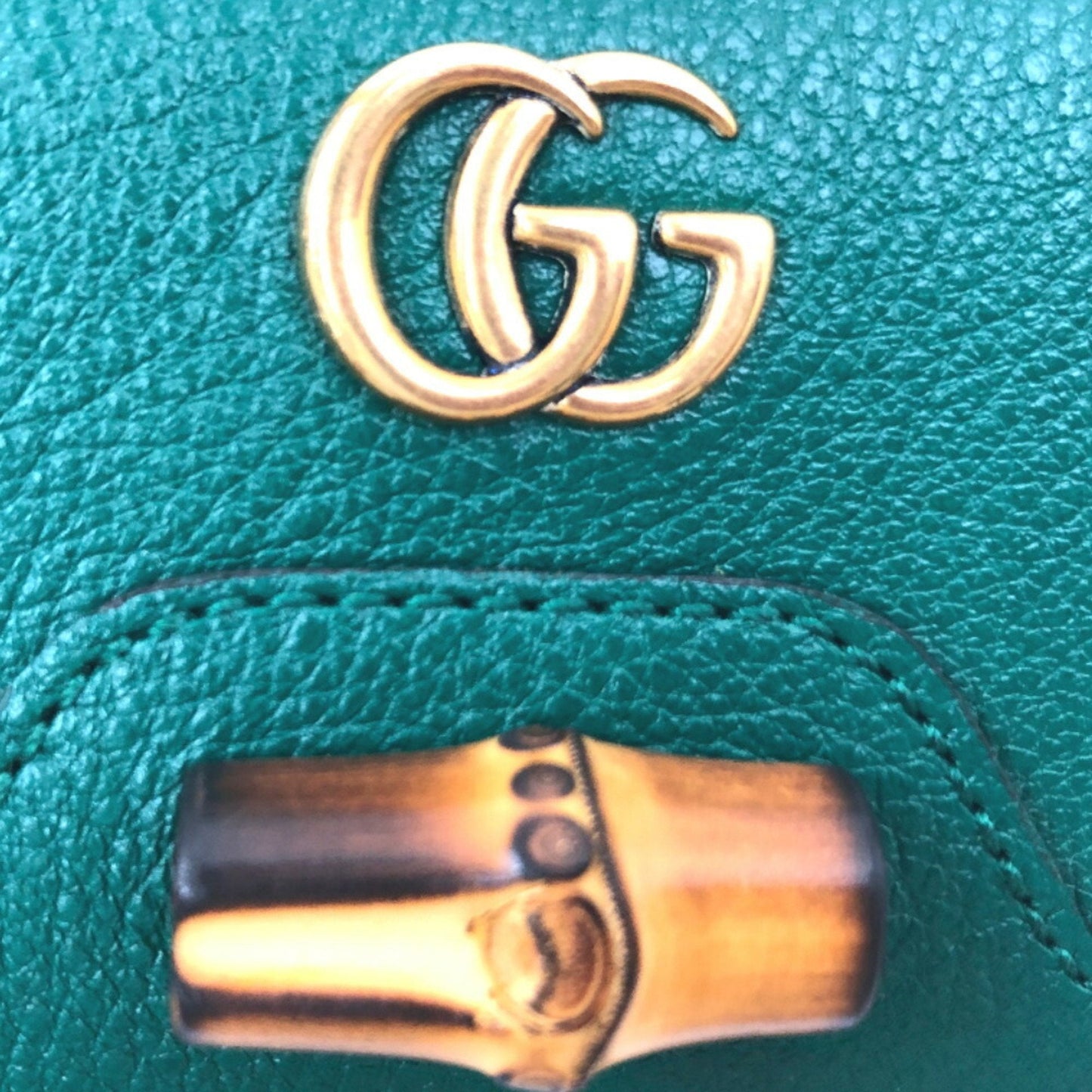 Gucci trifold wallet bamboo medium 658633 leather green ladies GUCCI