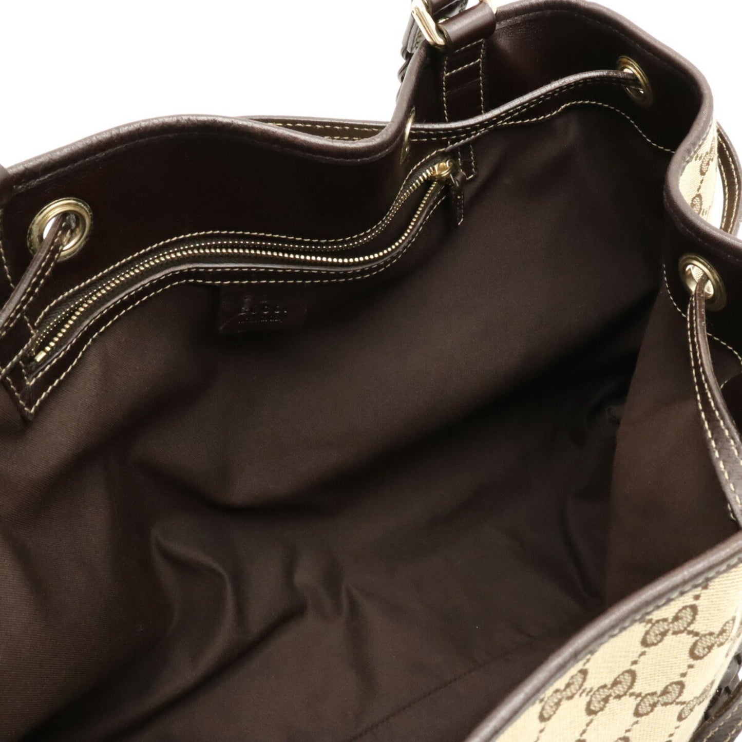 GUCCI GG Canvas Tote Bag Shoulder Tassel Leather Khaki Beige Dark Brown 170206