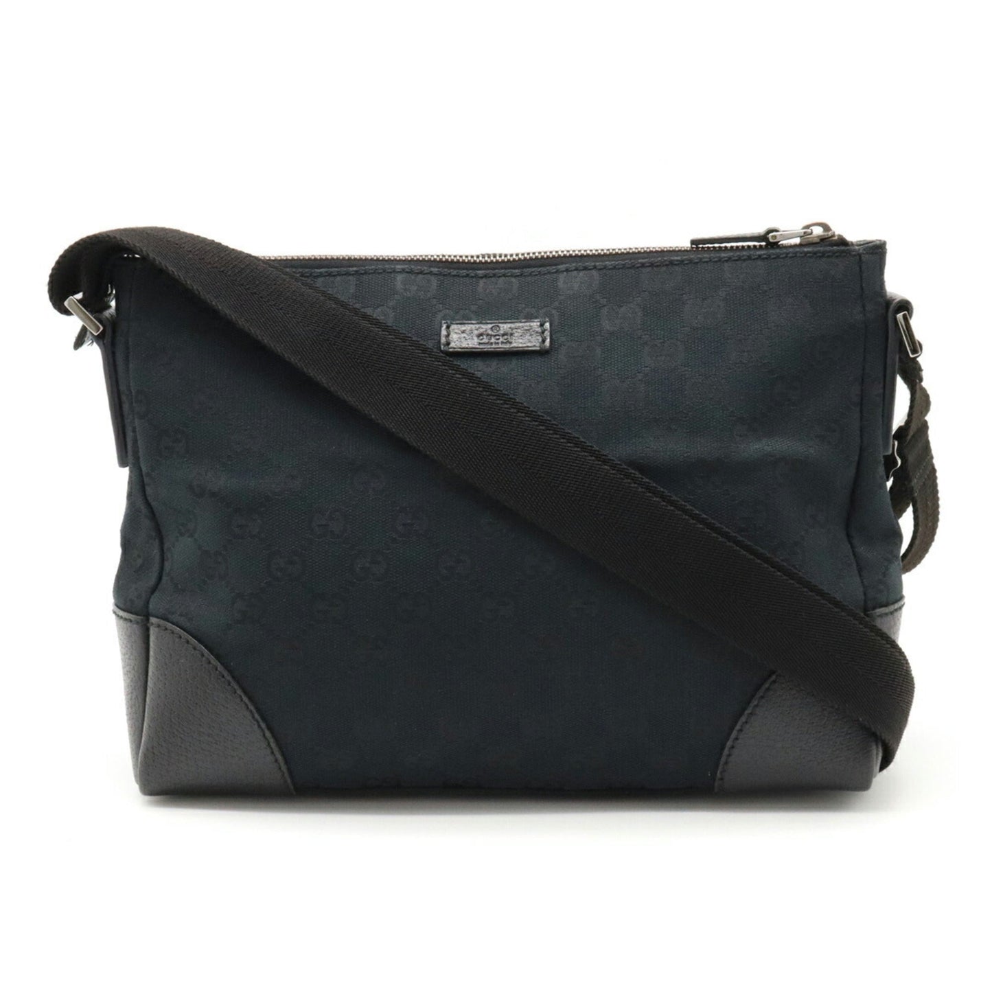 GUCCI GG Canvas Shoulder Bag Leather Black 114273